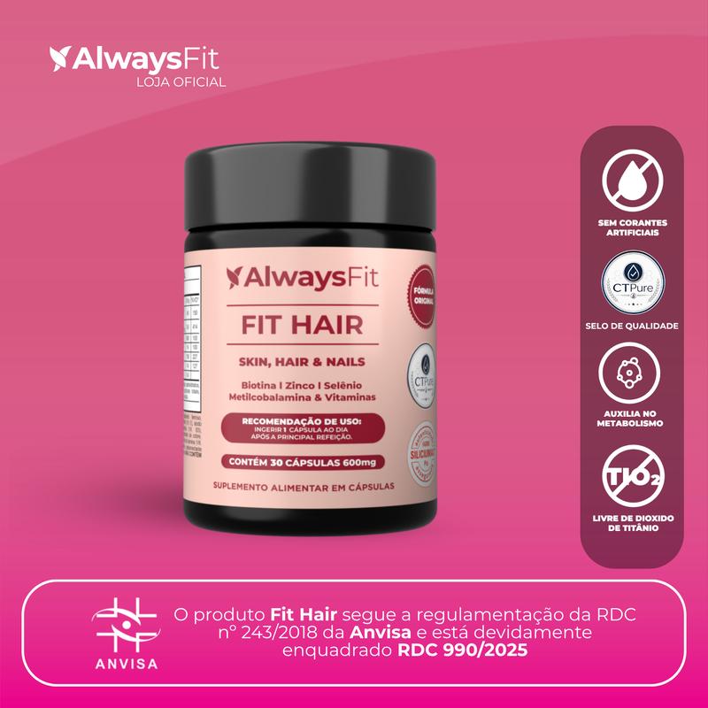 Pote de Fit Hair ao lado da tabela nutricional